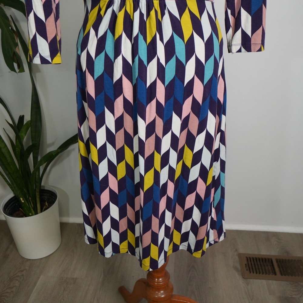 Boden Faux Wrap Dress 4R Multicolor Geometric Jersey Midi 3/4 Sleeve WH886 - Picture 3 of 9
